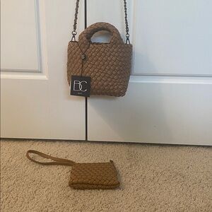 BC bags Tan/Brown/Taupe Mini woven braided Tote with Matching Pouch